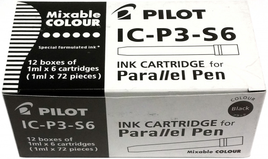 Упаковка из 12шт по 6 картриджей (72 картриджа) для Pilot Parallel Pen, черные